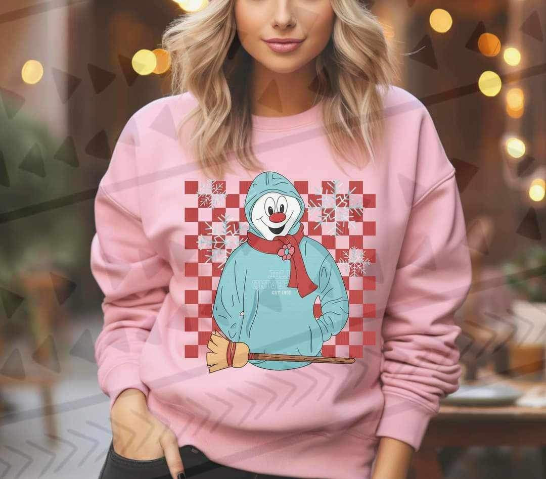 Snowman with hoodie holly university DTF Transfer