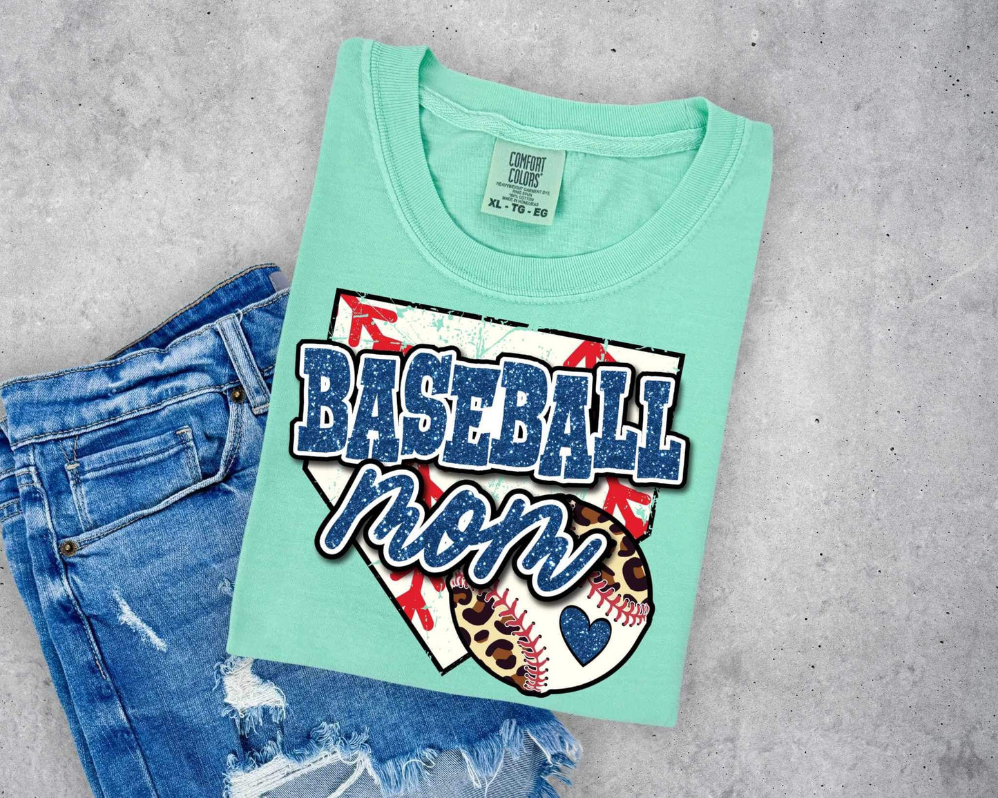 Baseball mom blue font with diamond 25922 DTF transfer