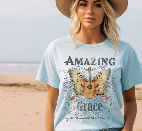 Amazing grace guitar and butterfly 25995 DTF transfer