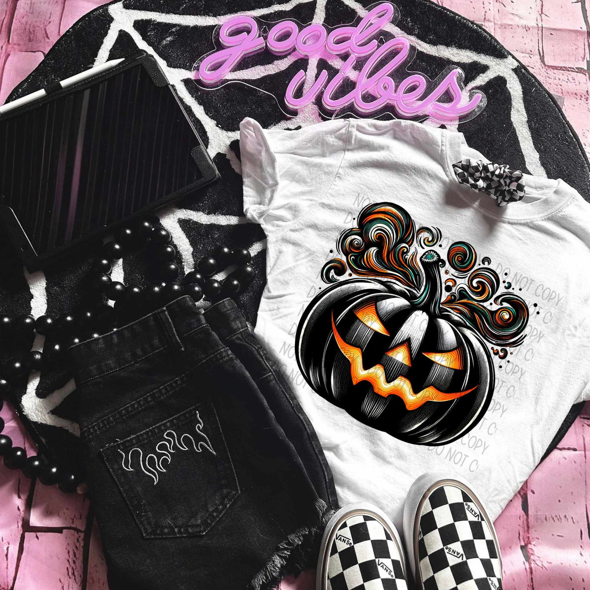 Black spooky pumpkin 36003 DTF transfer