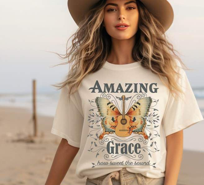 Amazing grace guitar and butterfly 25995 DTF transfer