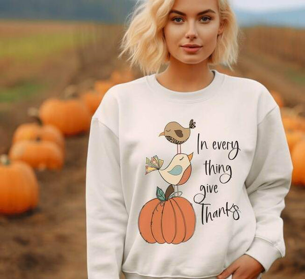 In everything give thanks pumpkin and birds 26026 DTF transfer
