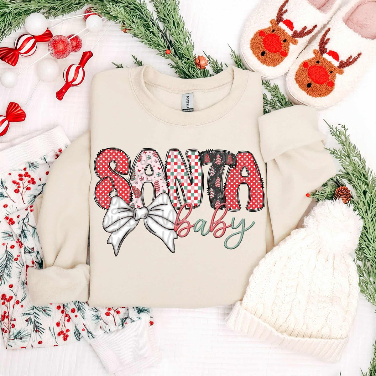 Santa Baby white bow (Virgo) DTF Transfer
