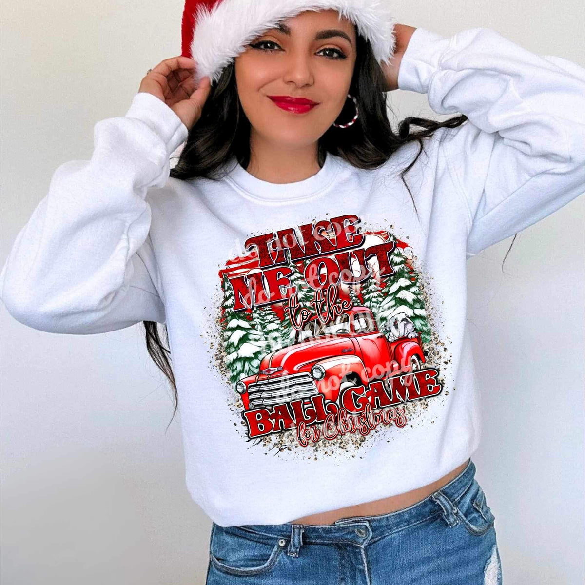 Take me out to the ballgame for Christmas (red font and truck with snowy trees) SSD 15963 DTF transfer bc