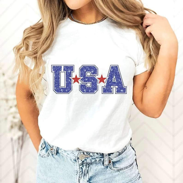 USA blue glitter font 26020 DTF transfer