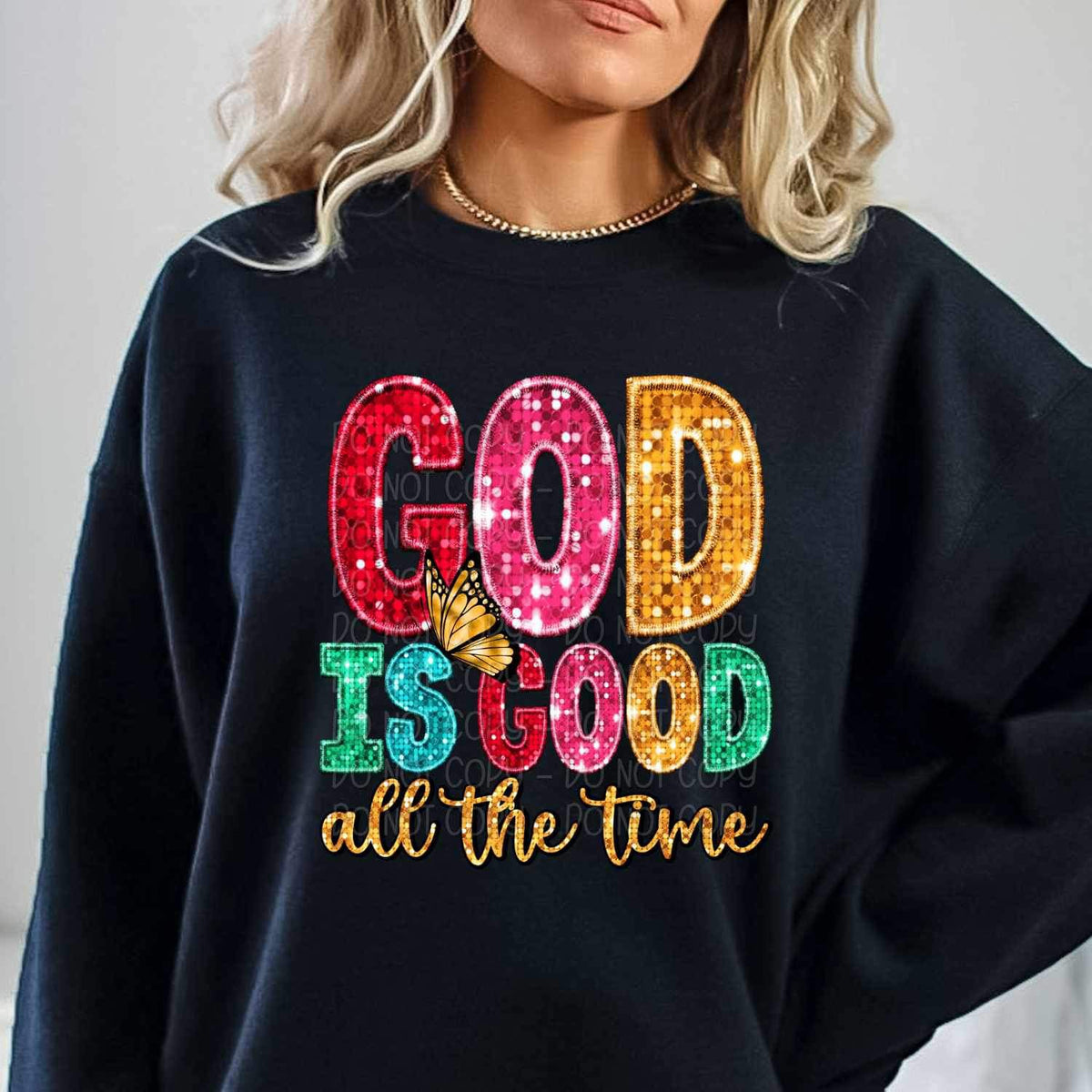 God is good all the time multi color sequin 16004 DTF Transfer