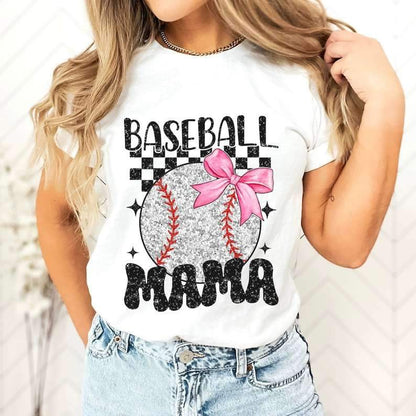 Baseball mama ball with bow 25986 DTF transfer