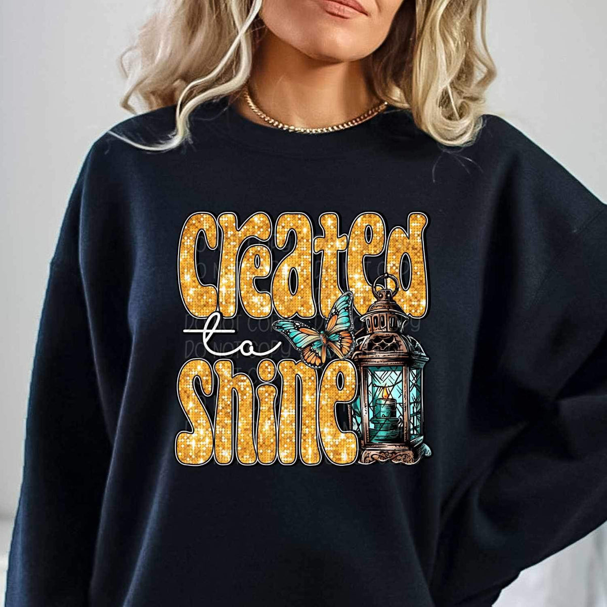 Created to shine (yellow sequin with lantern and butterfly) 16001 DTF Transfer