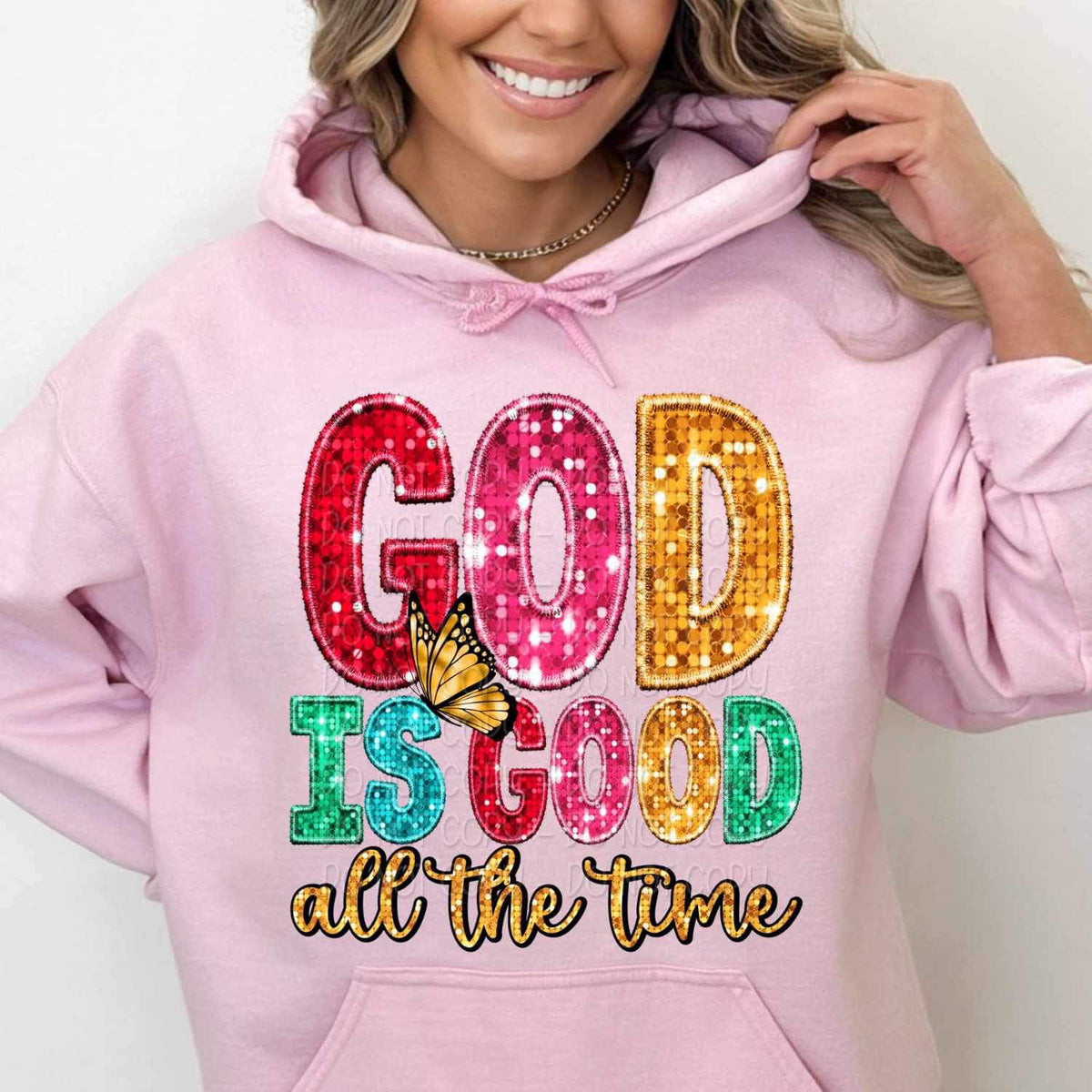 God is good all the time multi color sequin 16004 DTF Transfer