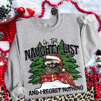 On the naughty list raccoon (SW) 70319 DTF transfer