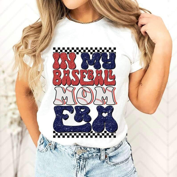 In my baseball mom era with checkered print 25984 DTF transfer