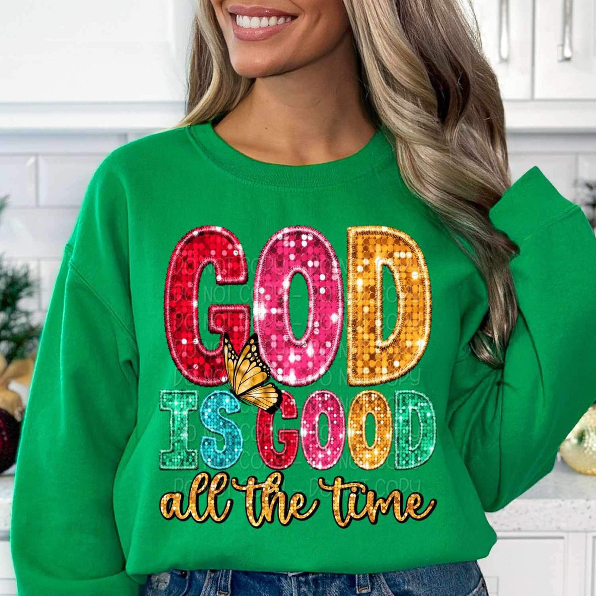 God is good all the time multi color sequin 16004 DTF Transfer