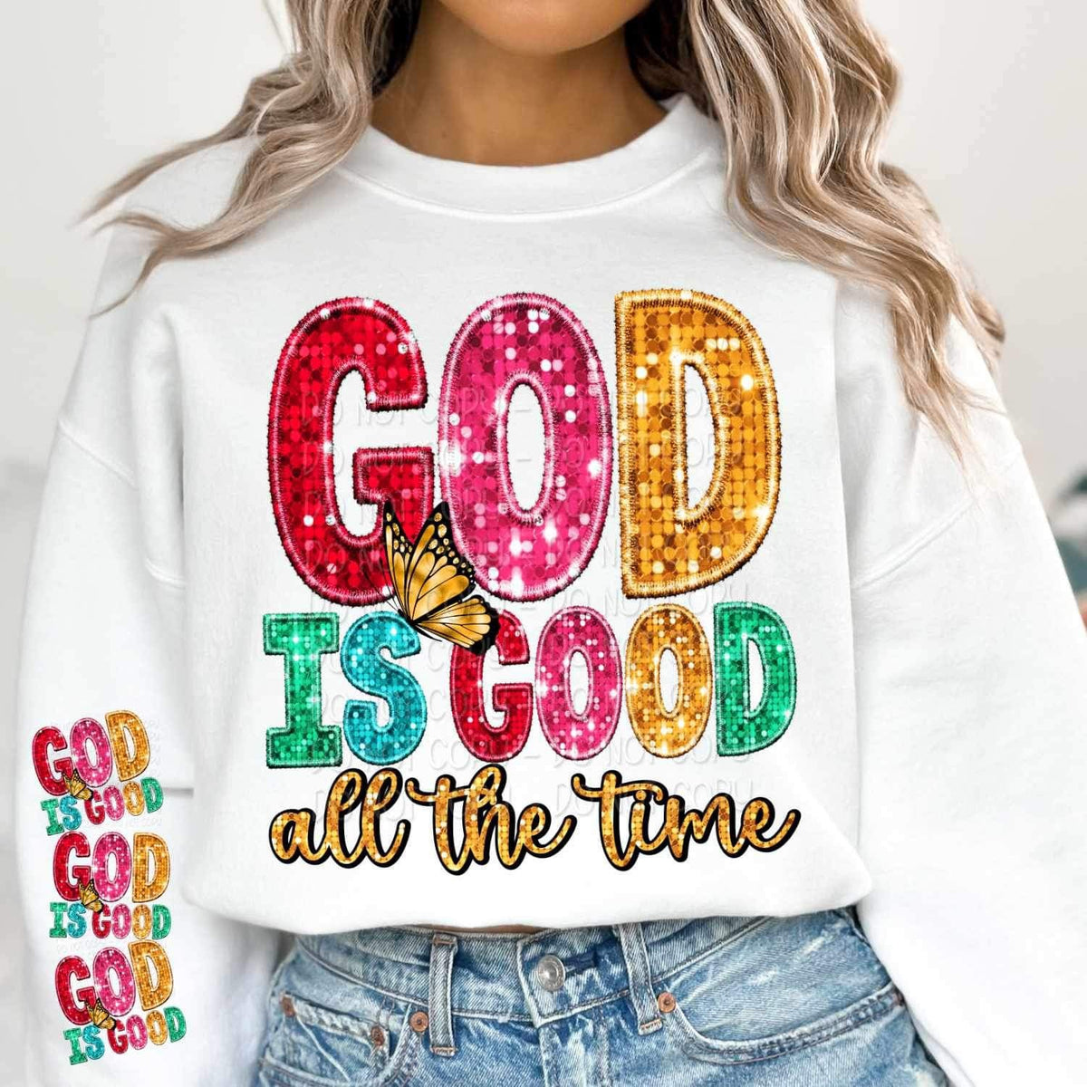 God is good all the time multi color sequin 16004 DTF Transfer