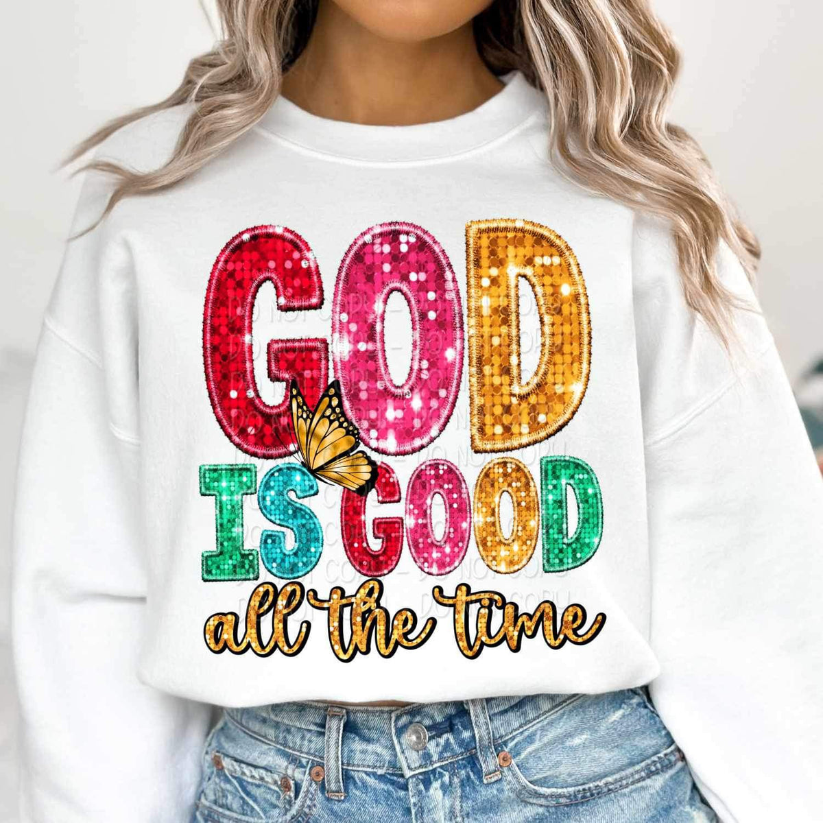 God is good all the time multi color sequin 16004 DTF Transfer