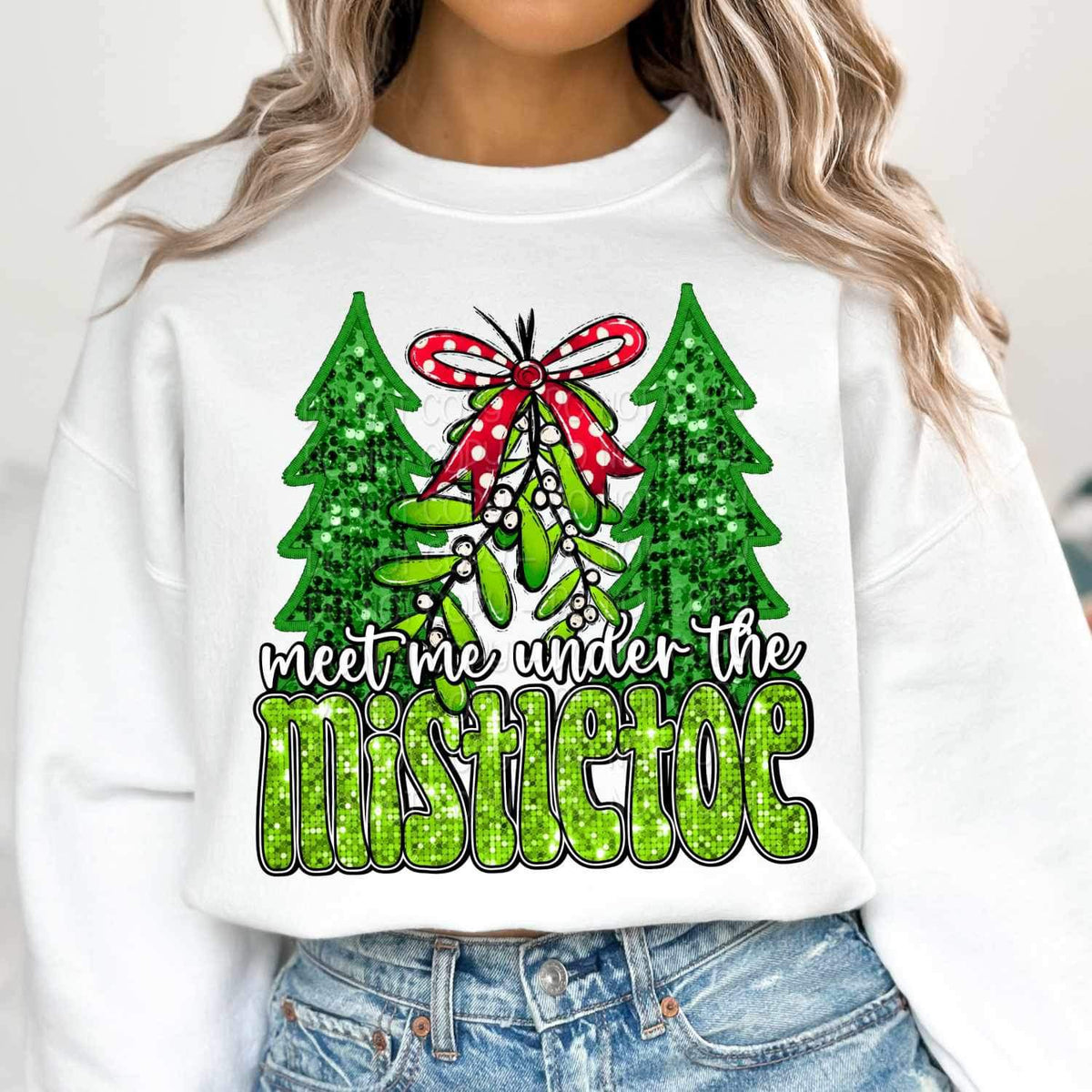 Meet me under the mistletoe (sequin with trees) 15852 DTF Transfer