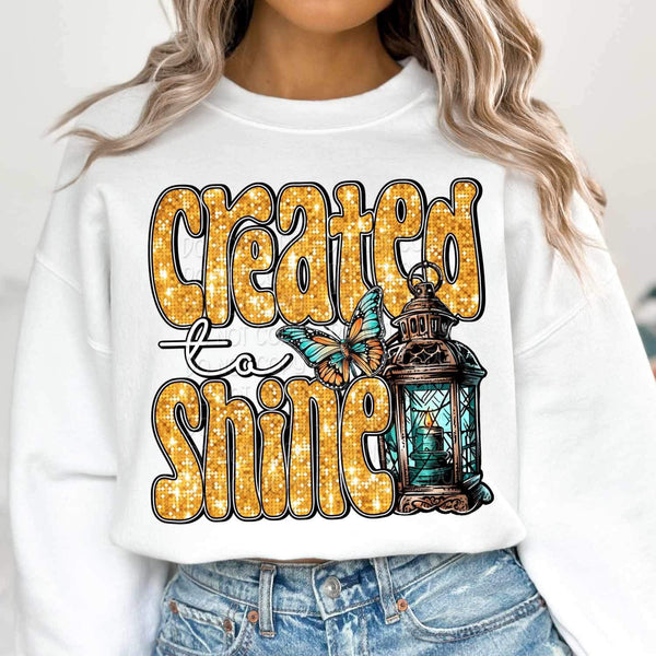 Created to shine (yellow sequin with lantern and butterfly) 16001 DTF Transfer