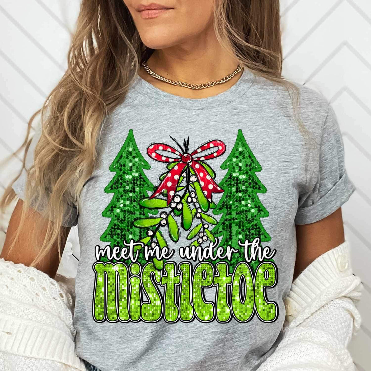 Meet me under the mistletoe (sequin with trees) 15852 DTF Transfer