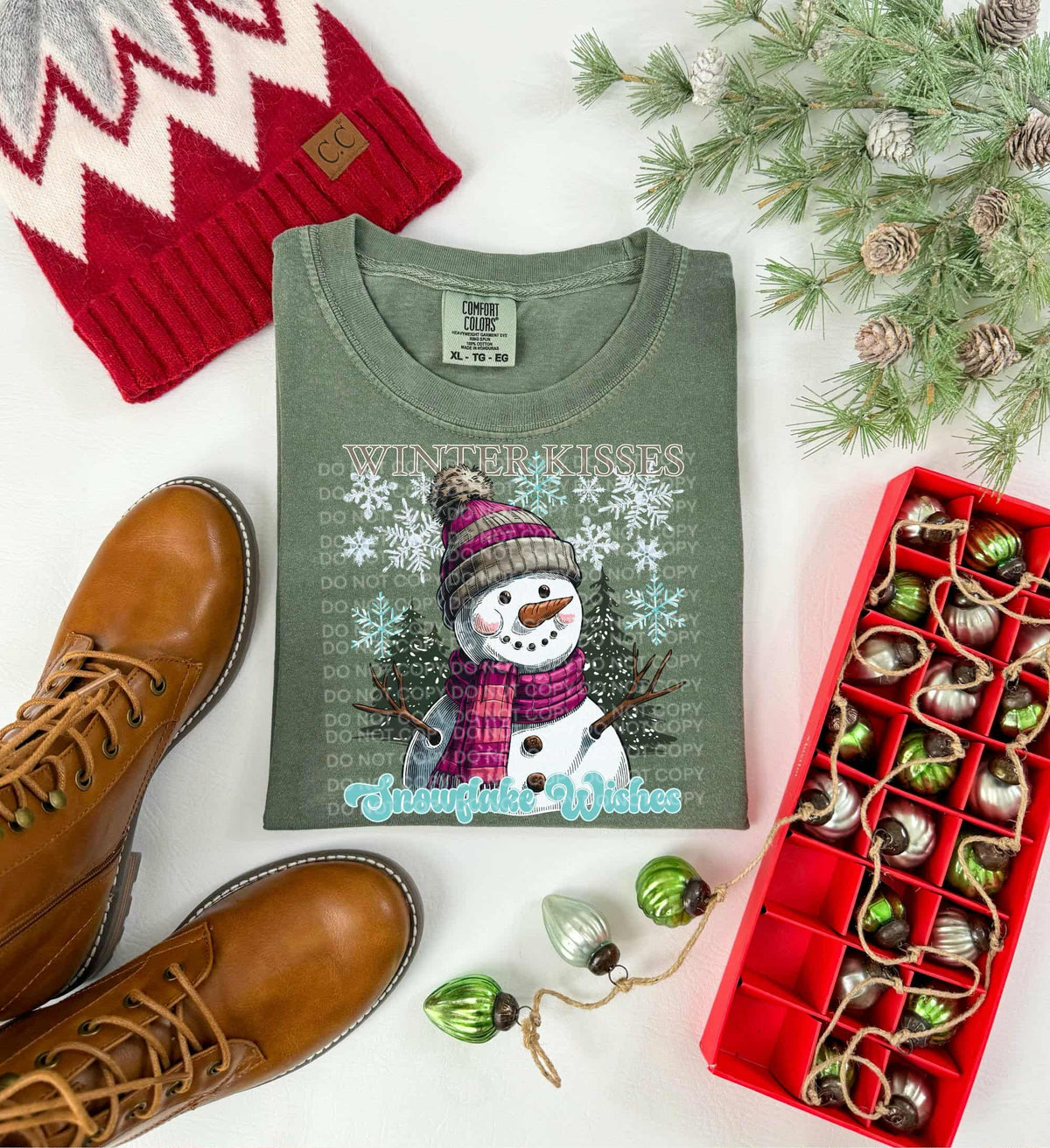 Winter wishes Snowflake Kisses snowman (SCG) DTF Transfer