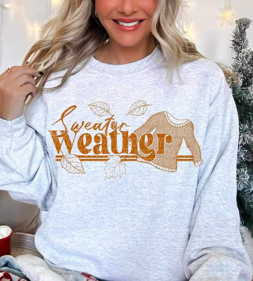 Sweater weather orange with sweater and leaves 16081 DTF Transfer