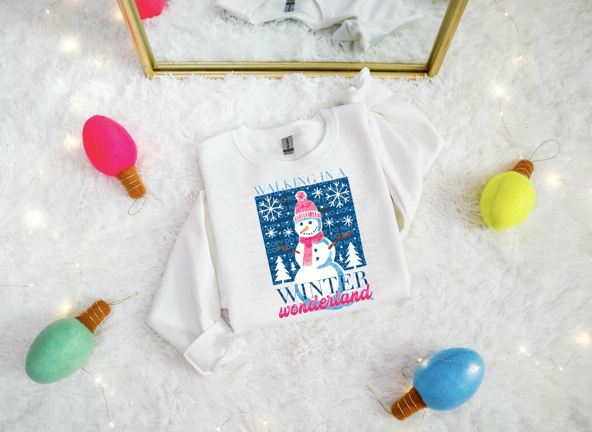 Walking in a Winter wonderland navy and pink snowman (SCG) DTF Transfer