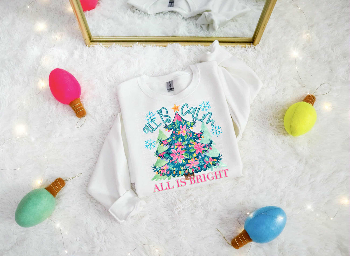All is calm all is bright blue floral tree (SCG) DTF Transfer