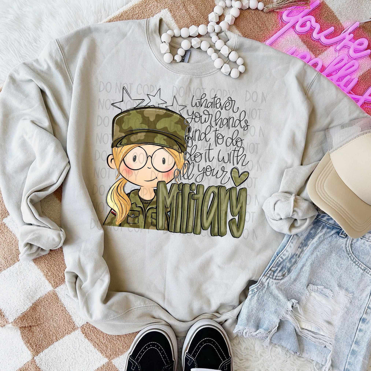 Military blonde girl (SW) 70299 DTF transfer