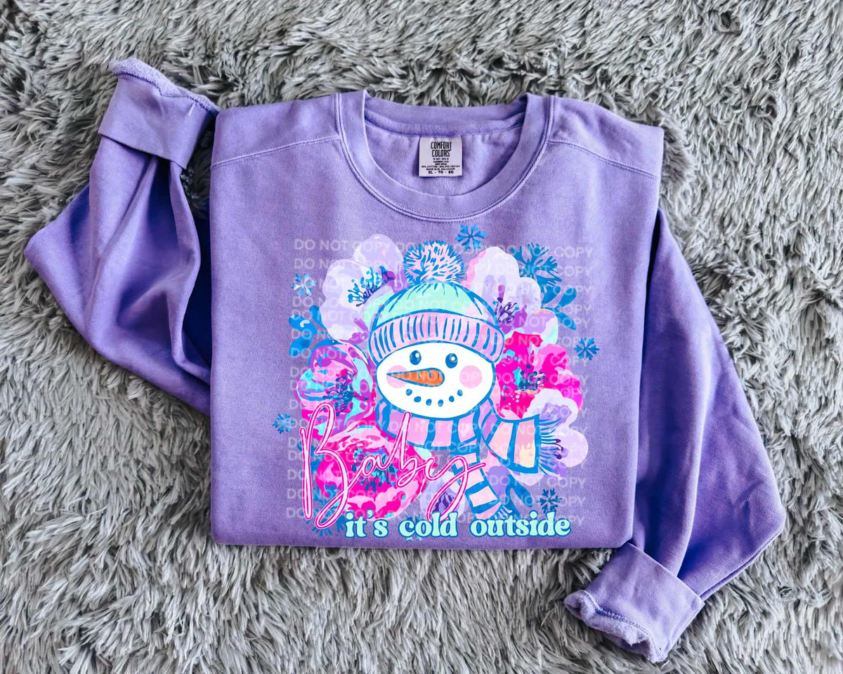 Baby it’s cold outside snowman and purple florals (SCG) DTF Transfer