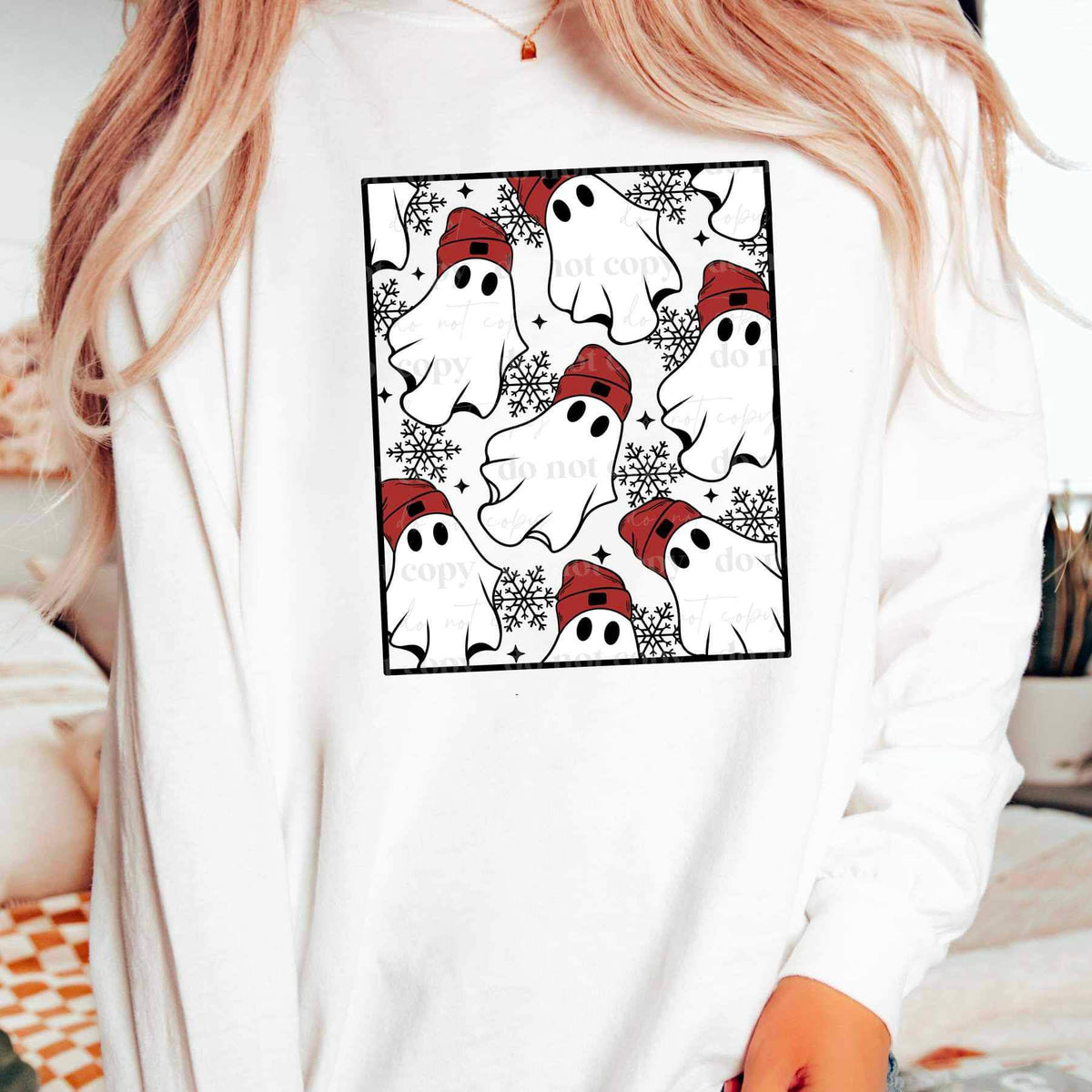 Frame ghosts with red hats and snowflakes 16040 DTF Transfer