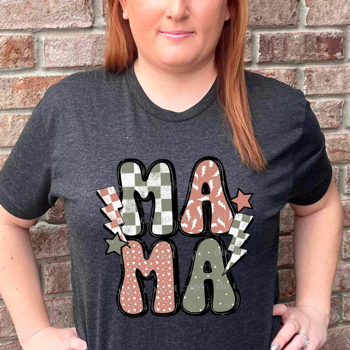 Mama (green and pink patterned print with stars and lighting bolts) 16036 DTF Transfer