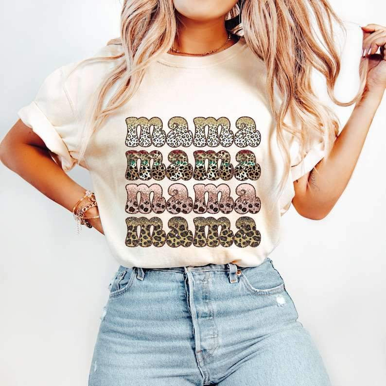 Mama stacked glitter and leopard 26012 DTF transfer