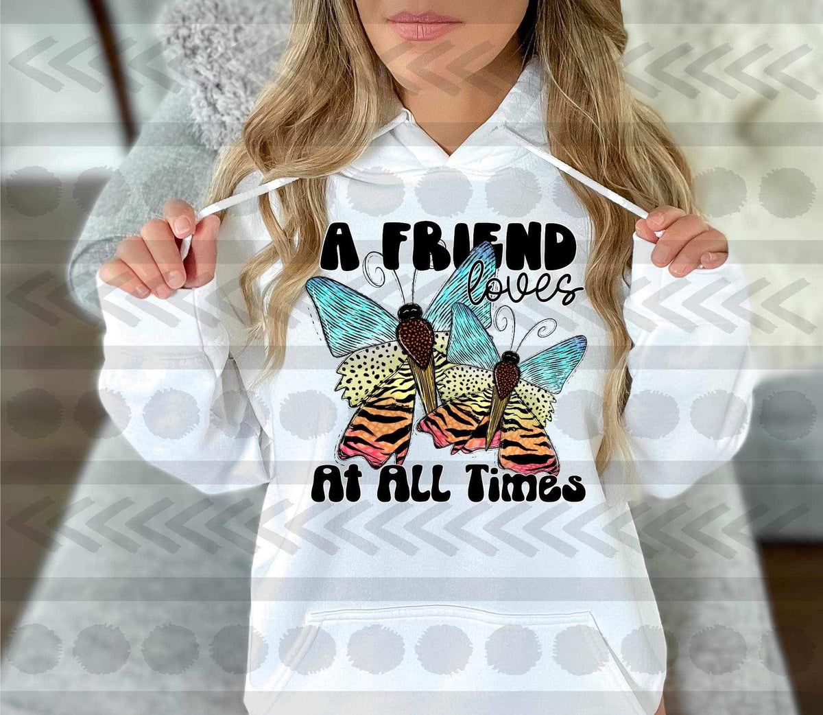 A friend at all times (black font with colorful butterflies) 16021 DTF Transfer