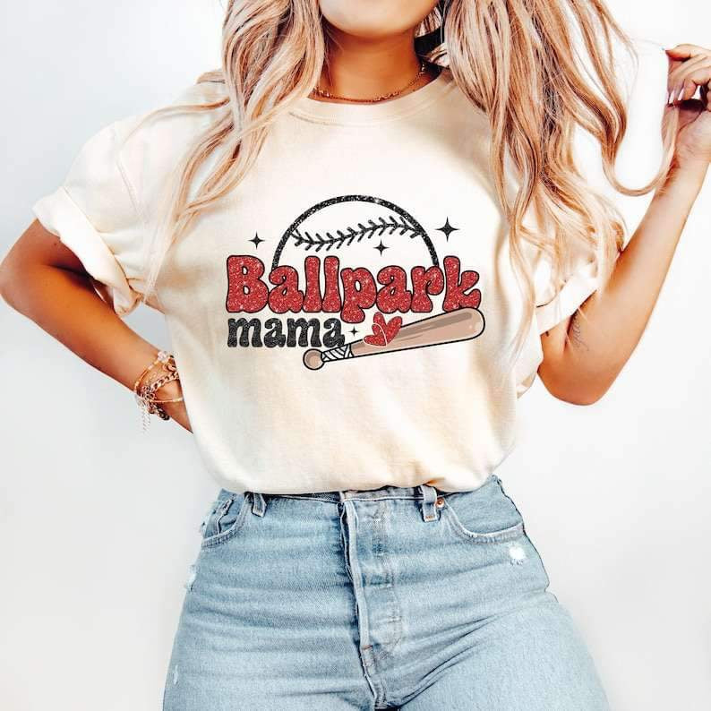ballpark mama black and red font 25967 DTF transfer