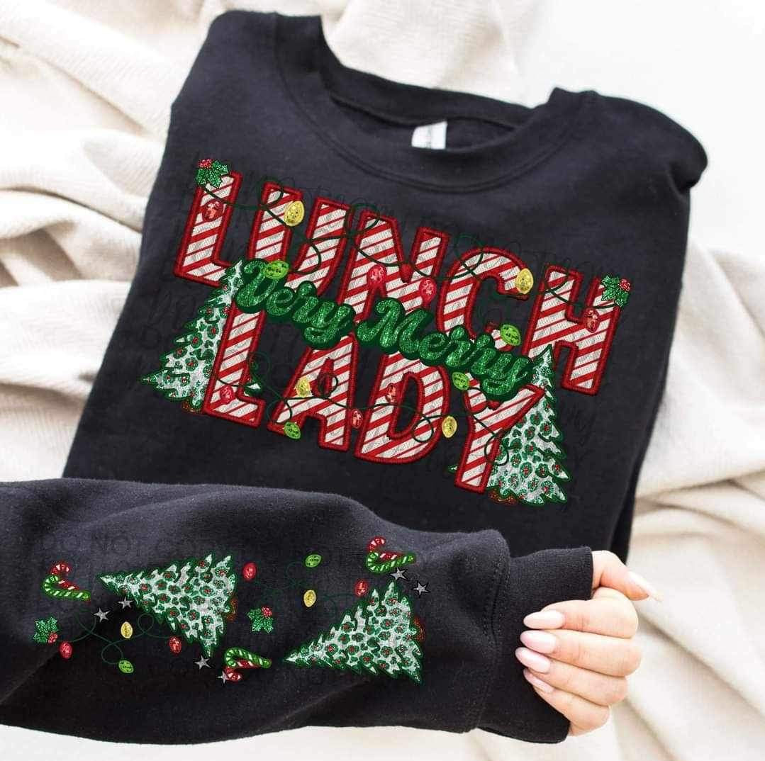 Very merry lunch lady Christmas trees DTF Transfer