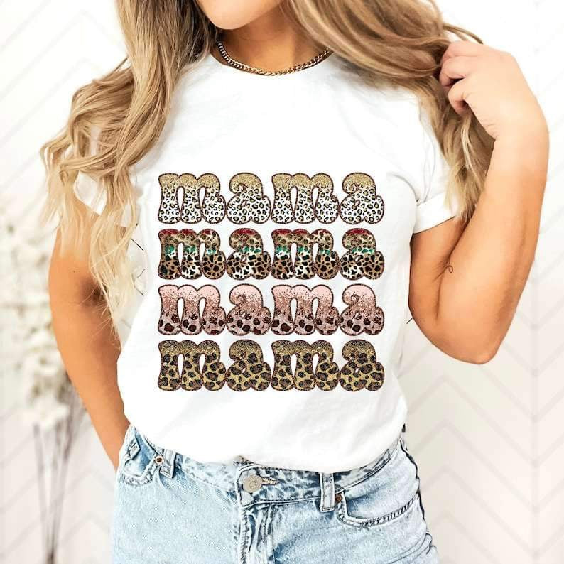 Mama stacked glitter and leopard 26012 DTF transfer