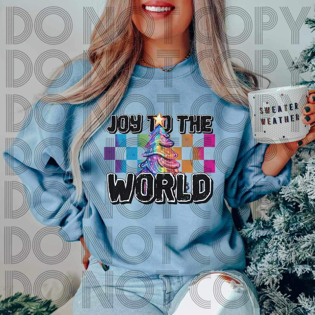 Joy to the world (rainbow checkered and tree) 16098 DTF Transfer