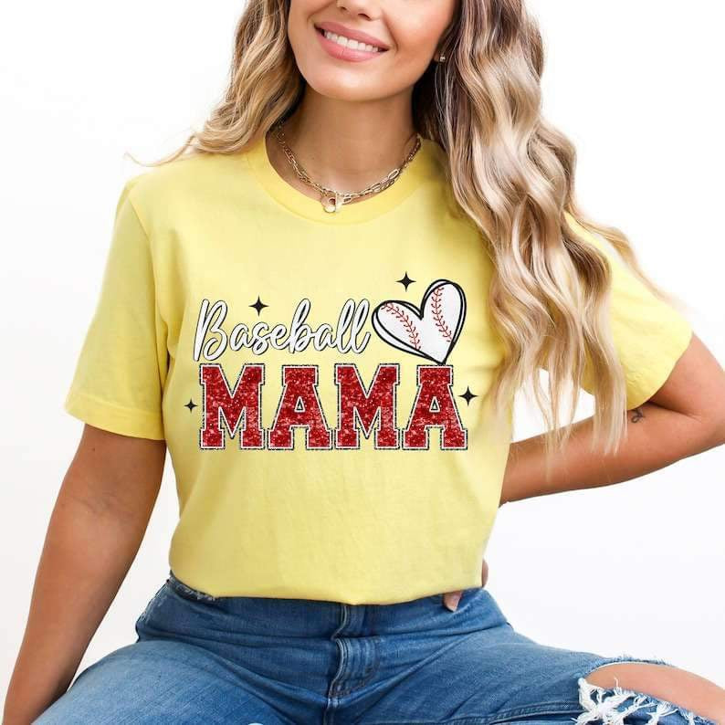 baseball mama red sequin 25960 DTF transfer