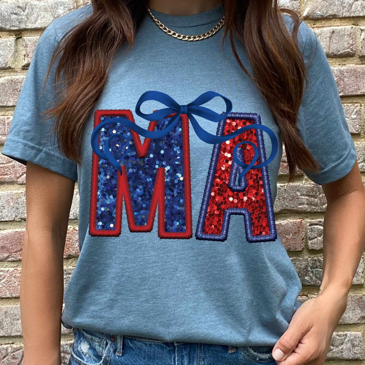 MA blue and red with bow 36125 DTF transfer