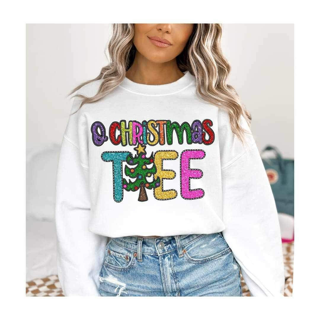 O Christmas tree (mutli color glitter font with tree) 16139 DTF Transfer
