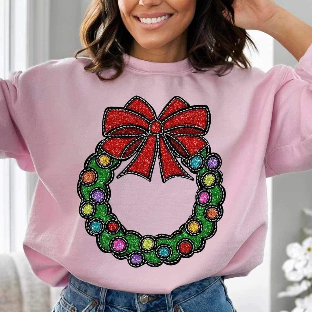 Glittery wreath with lights and bow 16138 DTF Transfer