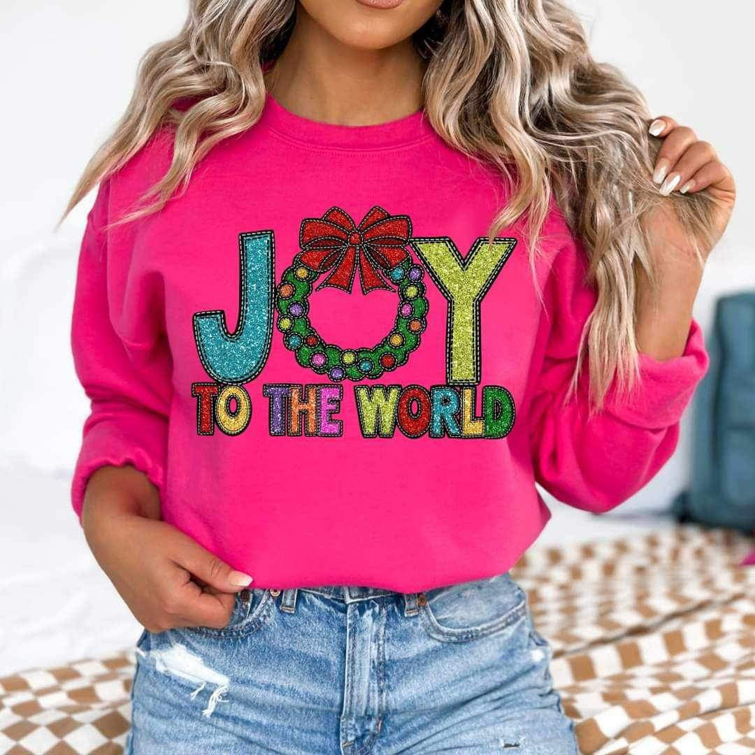Joy to the world (multi color sequin with wreath) 16137 DTF Transfer
