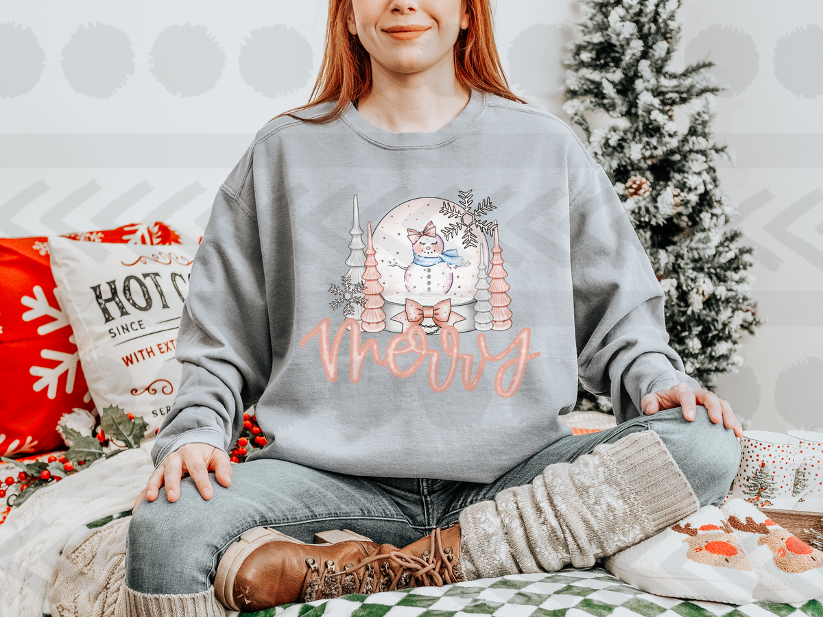 Merry with snow globe (peach color)  14152 DTF transfer
