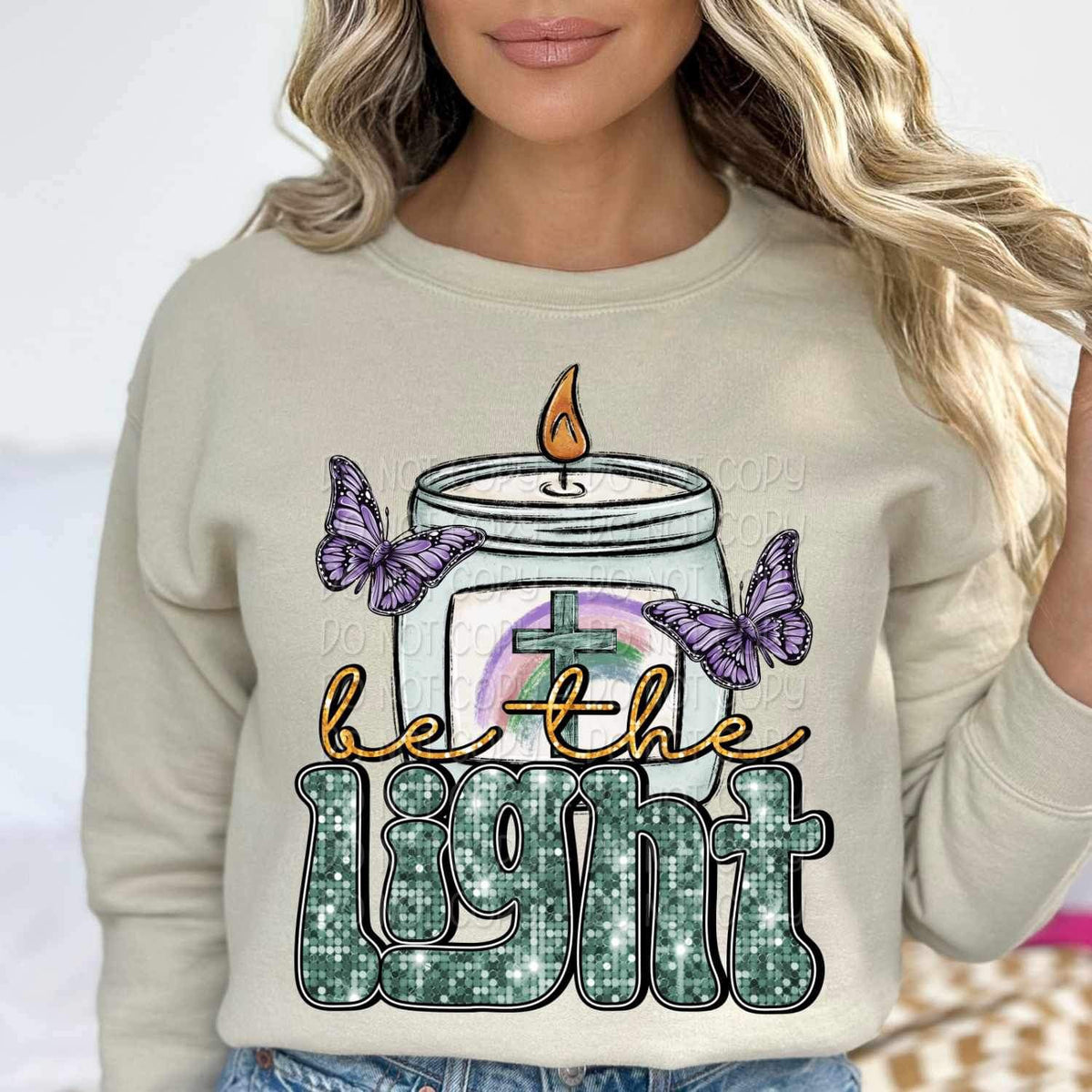 Be the light (Candle with cross and butterflies) 16133 DTF Transfer