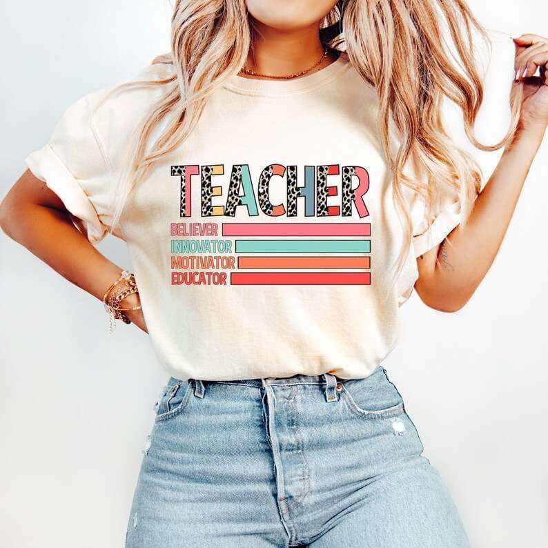 Teacher believer innovator motivator educator boho 25999 DTF transfer