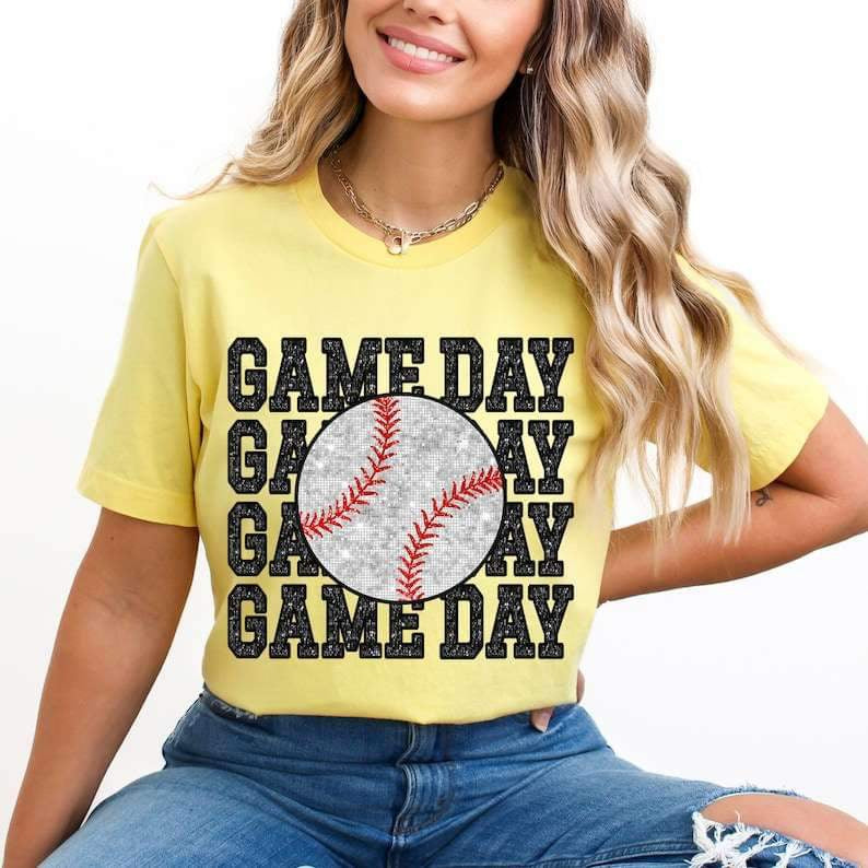 Game day stacked sequin baseball 25953 DTF transfer