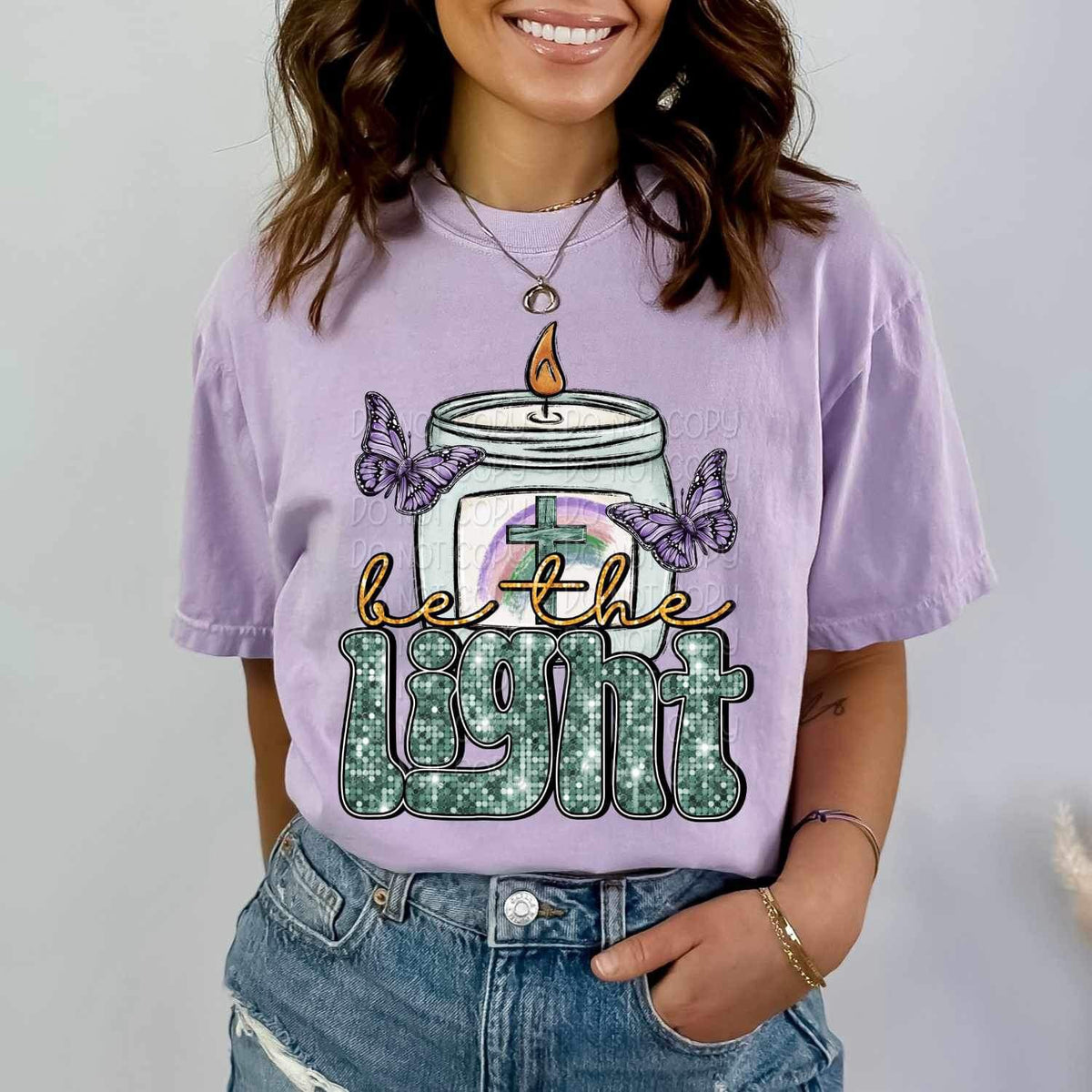 Be the light (Candle with cross and butterflies) 16133 DTF Transfer