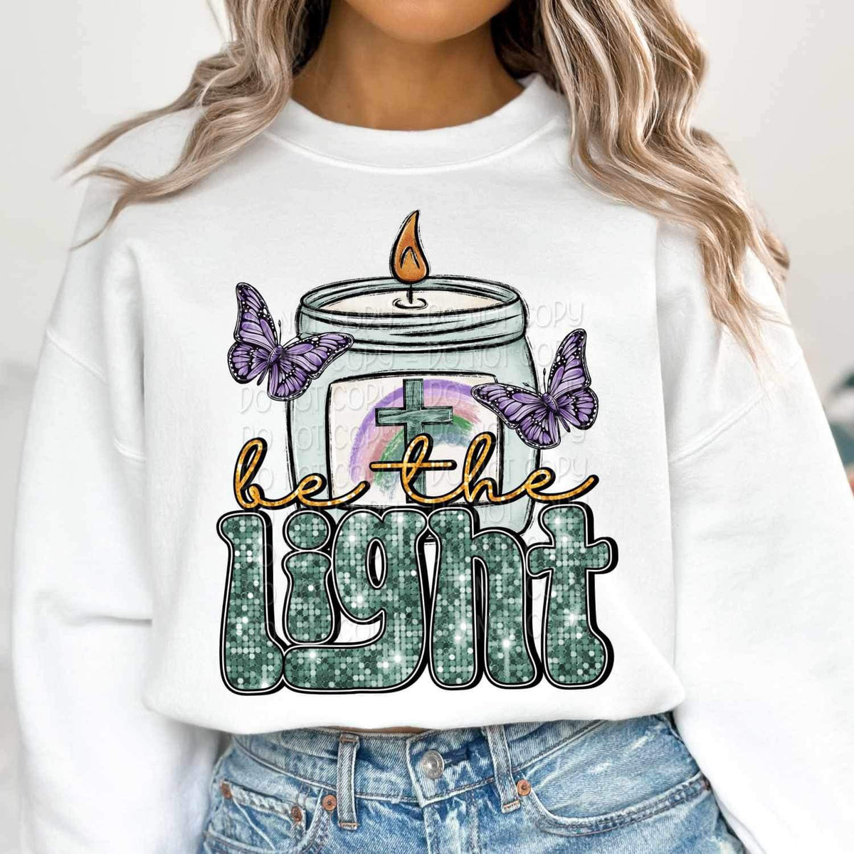 Be the light (Candle with cross and butterflies) 16133 DTF Transfer