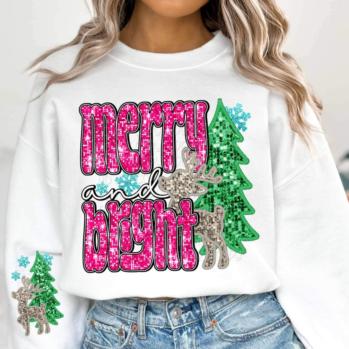 Sequin reindeer, tree, and snowflakes SLEEVE ONLY 16128 DTF Transfer