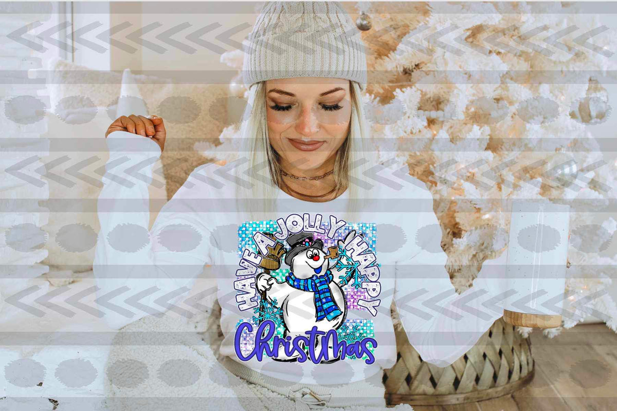 Have a jolly happy Christmas (snowman with checkered background and snowflakes) 16127 DTF Transfer