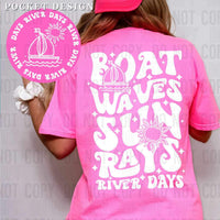 Boat waves sun rays river days WHITE FRONT 26041 DTF transfer