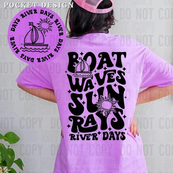 Boat waves sun rays river days BLACK FRONT 26040 DTF transfer